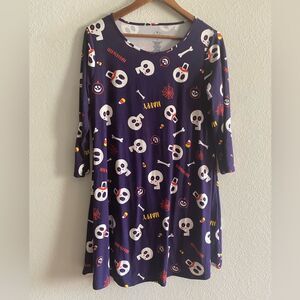 St John’s Bay Women Halloween Purple 3/4 Sleeve Shift Dress Skulls Medium M